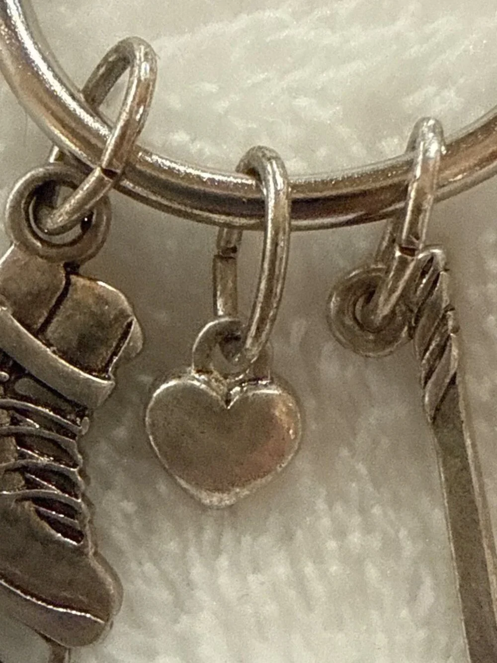Hockey Ice Skate Charm Keychain With Heart & Stick Accents - Silver Tone - Sport